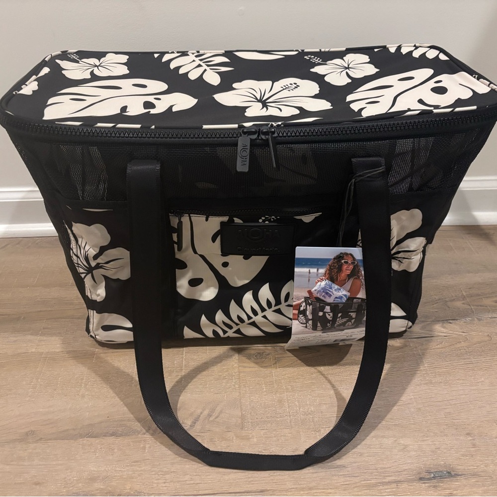 Aloha Collection Tote Bag - Black & White Floral Beach Tote